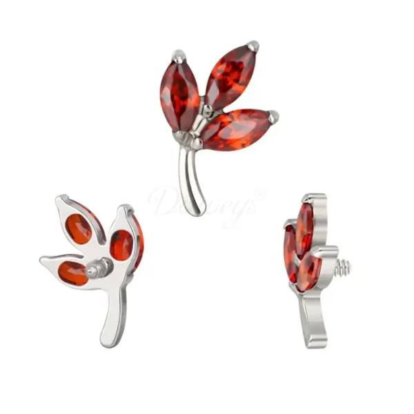 Daweys DS4344 ASTM F136 Titanium Labret with Marquise CZ Gem Leaf Design for Piercing - Image 6