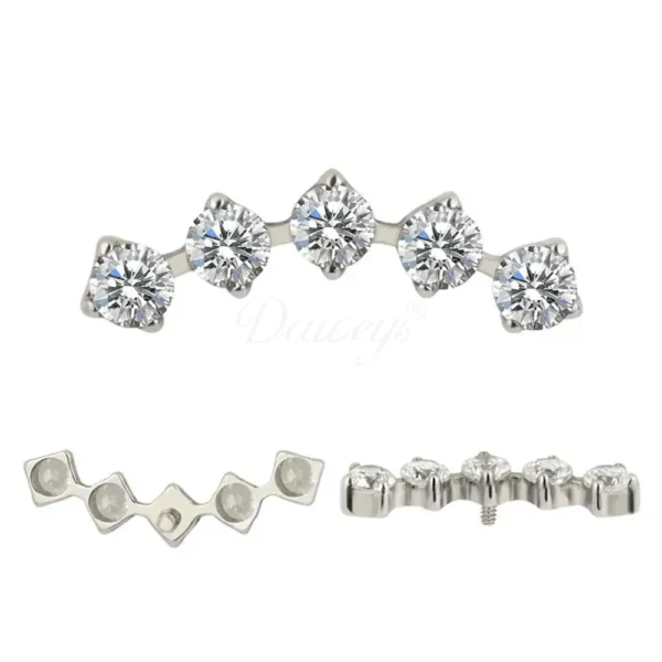 Daweys DS4345 ASTM F136 Titanium Labret with 5 CZ Gems for Cartilage & Helix Piercing - Predstavovať 3