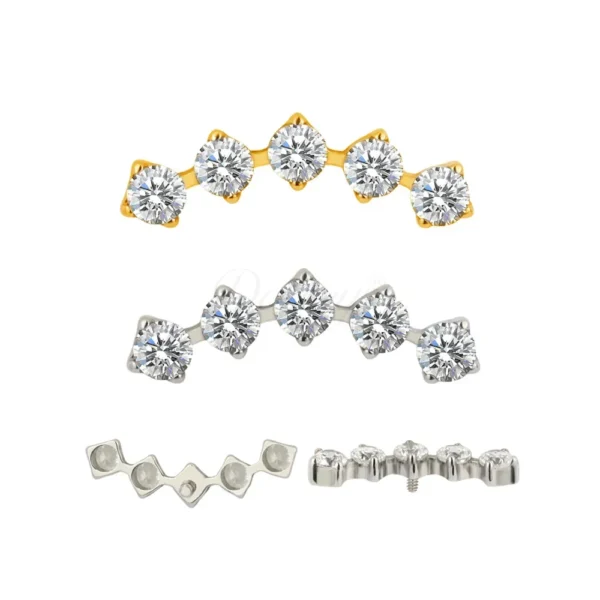 Daweys DS4345 ASTM F136 Titanium Labret with 5 CZ Gems for Cartilage & Helix Piercing - Predstavovať 5
