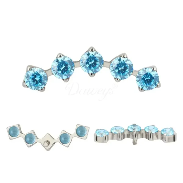 Daweys DS4345 ASTM F136 Titanium Labret with 5 CZ Gems for Cartilage & Helix Piercing - Predstavovať 7