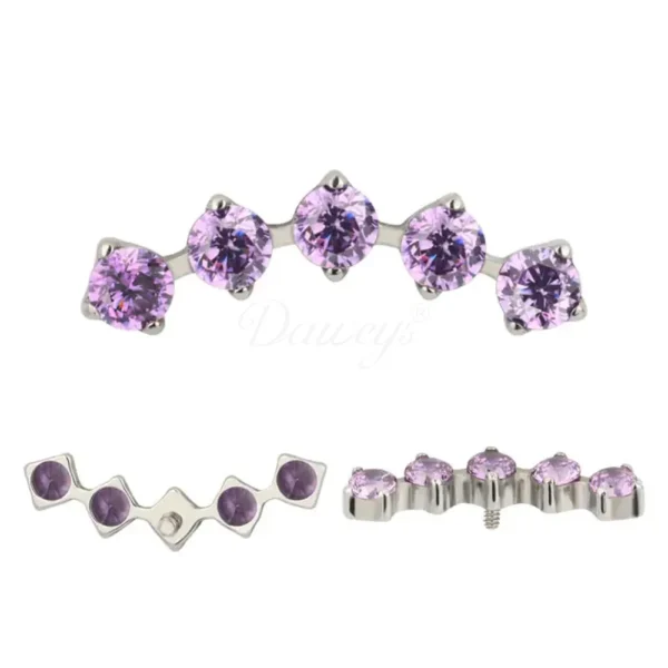 Daweys DS4345 ASTM F136 Titanium Labret with 5 CZ Gems for Cartilage & Helix Piercing - Predstavovať 8