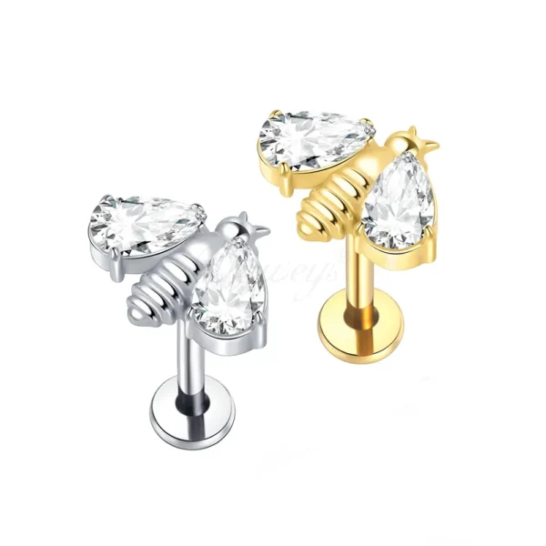 Daweys DS4346 Bee Lip Stud Cute ASTM F136 Titanium Piercing Jewelry for Trendy Style