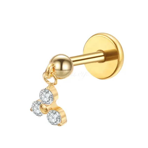 Daweys DS4350 Ball Chain Drop with 3 Zircon Stones ASTM F136 Titanium Lip Ear Stud Piercing Labrets