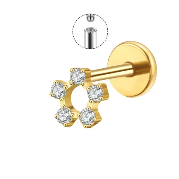 Daweys DS4351 Sparkling Round Stud 5pcs Set Zircon Stones Titanium Lip & Ear labrets Body Jewelry