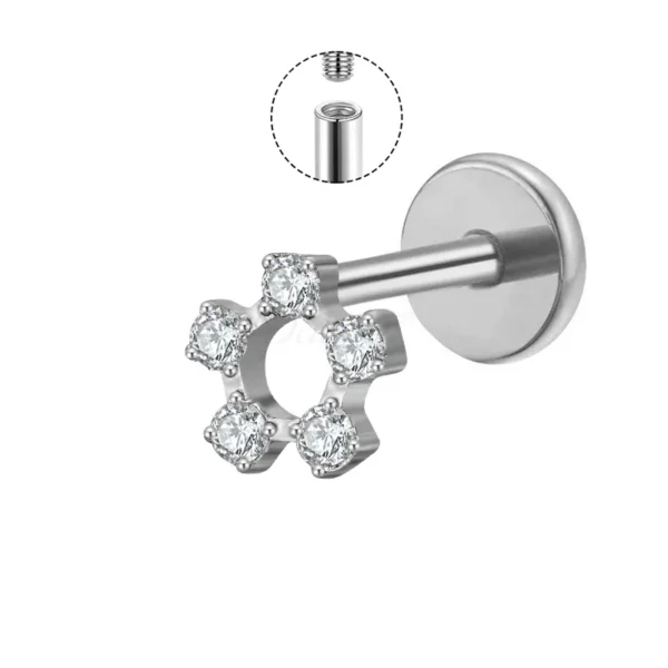 Daweys DS4351 Sparkling Round Stud 5pcs Set Zircon Stones Titanium Lip & Ear labrets Body Jewelry - Predstavovať 2