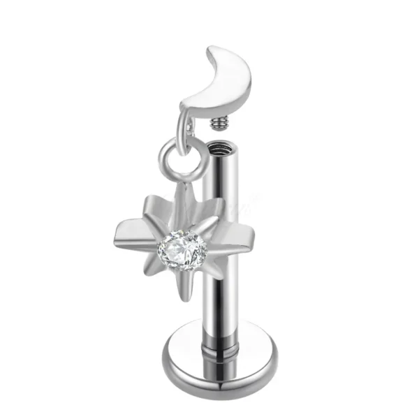 Daweys DS4352 Moon & Star Dangle Labret ASTM F136 Titanium Lip Stud Piercing Jewelry - Predstavovať 2