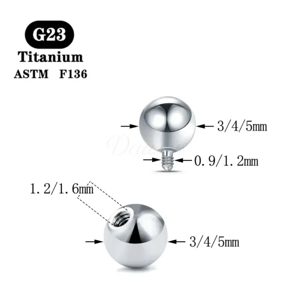 Daweys DS7002 ASTM F136 Titanium Internal Thread Ball 316L Body Piercing Jewelry Accessories - Bild 4