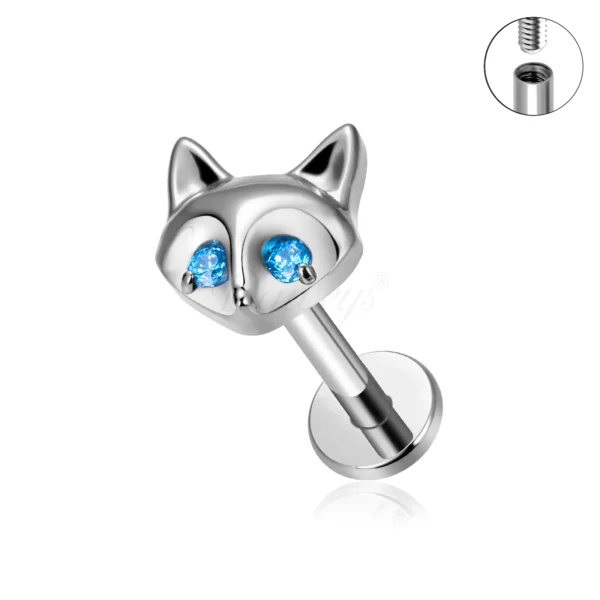 Daweys DS5950 Cat-shaped titanium lip stud sparkling gemstones piercing jewelry labrets - Imagen 2