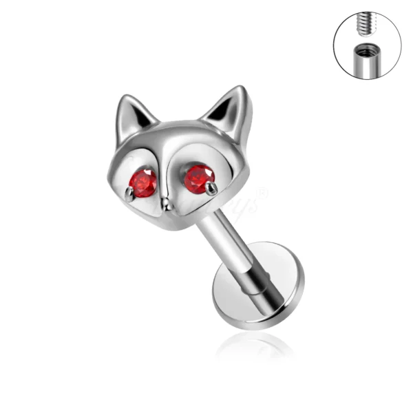 Daweys DS5950 Cat-shaped titanium lip stud sparkling gemstones piercing jewelry labrets - Imagen 4