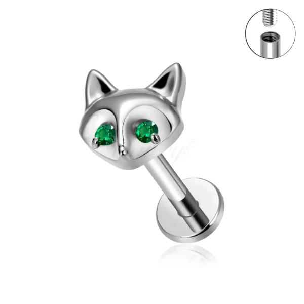 Daweys DS5950 Cat-shaped titanium lip stud sparkling gemstones piercing jewelry labrets - Imagen 5