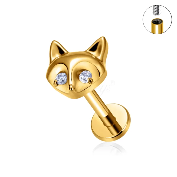 Daweys DS5950 Cat-shaped titanium lip stud sparkling gemstones piercing jewelry labrets - Imagen 6