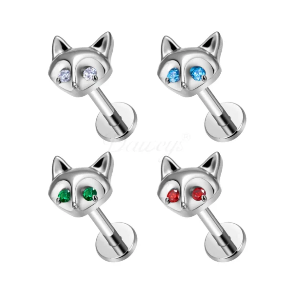 Daweys DS5950 Cat-shaped titanium lip stud sparkling gemstones piercing jewelry labrets