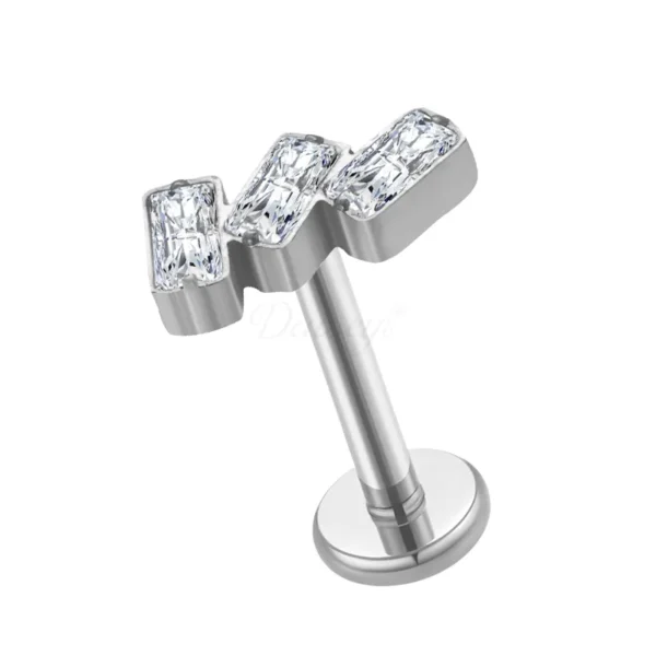 Daweys DS4179 Triple Row Zirconia Internally Threaded Lip Piercing Jewelry Labrets