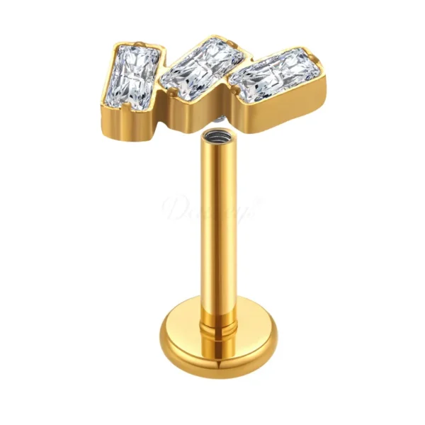 Daweys DS4179 Triple Row Zirconia Internally Threaded Lip Piercing Jewelry Labrets - Image 2