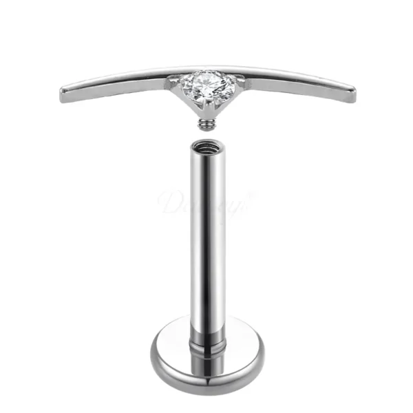 Daweys DS4285 Curved Titanium Lip Stud with Zircon Stone Hypoallergenic Labret Jewelry, Secure Barbell Piercing, Trendy Facial Accessory - Image 2