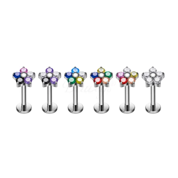 Daweys DS4335 Plum Blossom Zircon Lip Piercing Elegant Titanium Jewelry with Sparkling Gemstone