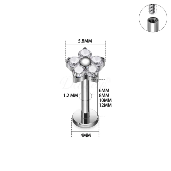 Daweys DS4335 Plum Blossom Zircon Lip Piercing Elegant Titanium Jewelry with Sparkling Gemstone - Image 2