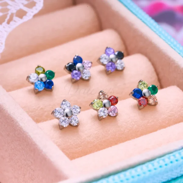 Daweys DS4335 Plum Blossom Zircon Lip Piercing Elegant Titanium Jewelry with Sparkling Gemstone - Image 5