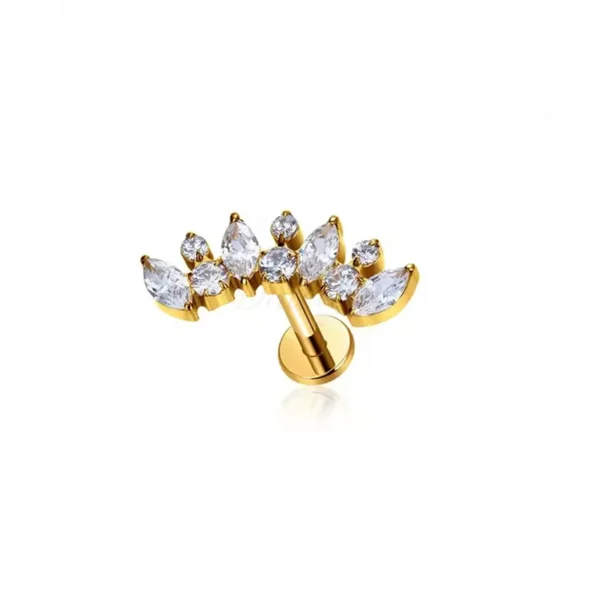 Daweys DS4342 G23 Titanium Internally Threaded Marquise CZ Fan-Shaped Cartilage Labret Stud