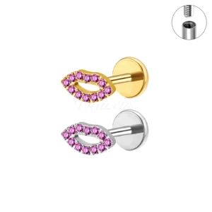 Daweys DS4369 F136 Elegant Titanium Lip Piercing Red lips Design Sparkling Gemstone Labrets