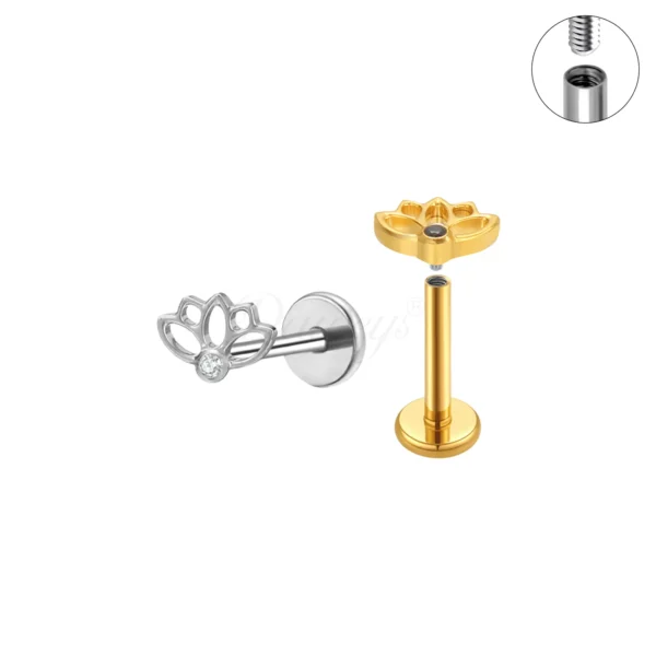 Daweys DS4371 Lotus Flower CZ Gem Labret Stud Titanium Body Piercing Jewelry