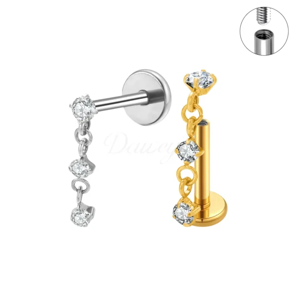 Daweys DS4374 Triple Dangle CZ łańcuch labret stad