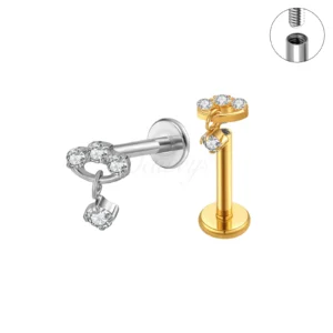 Daweys DS4375 Triple CZ Gem Top with Dangling Charm Labret Stud Titanium Piercing Jewelry