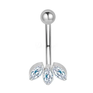 Daweys DS5012 Triple Leaf-Shaped Navel Ring Clear Gemstones Surgical Steel Belly Barbell