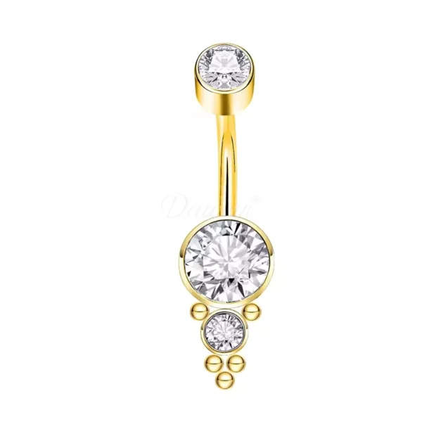 Daweys DS5015 Navel Ring Triple Crystal Design Elegant and Sparkling Piercing Belly Barbell - Image 2