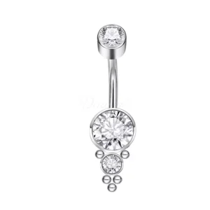 Daweys DS5015 Navel Ring Triple Crystal Design Elegant and Sparkling Piercing Belly Barbell