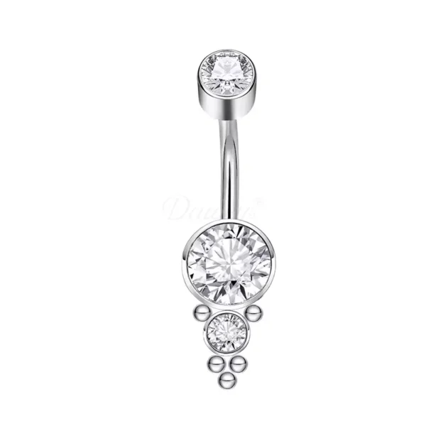 Daweys DS5015 Navel Ring Triple Crystal Design Elegant and Sparkling Piercing Belly Barbell