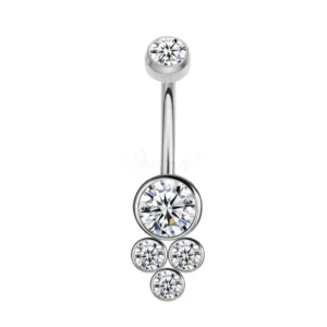 Daweys DS5016 Navel Ring with Four Crystal Cluster Design Elegant and Sparkling Belly Barbell