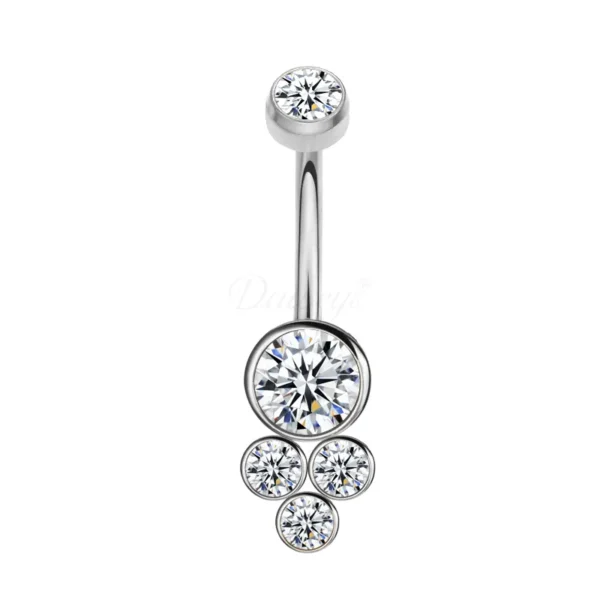 Daweys DS5016 Navel Ring with Four Crystal Cluster Design Elegant and Sparkling Belly Barbell
