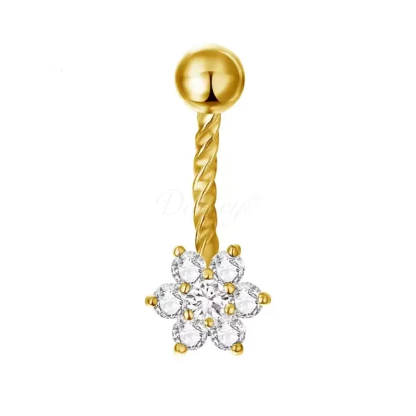 Daweys DS5020 Twisted Navel Piercing Sparkling Flower Design Crystal Stones Belly Rings - Image 2