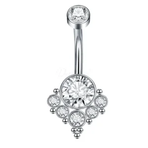 Daweys DS5022 Elegant Crystal Cluster Navel Piercing Sparkling Gemstones Belly Ring Jewelry