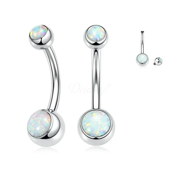 Daweys DS5031 G23 titanium belly button ring with synthetic opal top, internally threaded navel jewelry