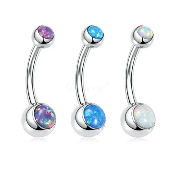 Daweys DS5031 G23 titanium belly button ring with synthetic opal top, externally threaded navel jewelry