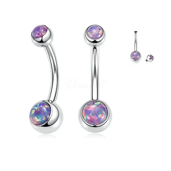 Daweys DS5031 G23 titanium belly button ring with synthetic opal top, externally threaded navel jewelry