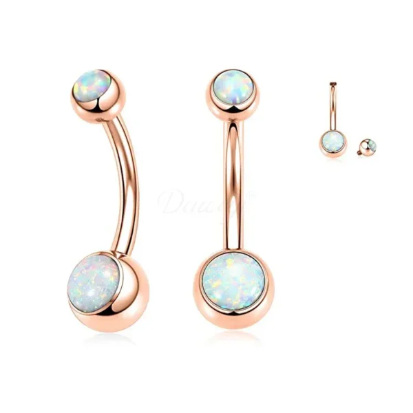 Daweys DS5031 G23 titanium belly button ring with synthetic opal top, internally threaded navel jewelry