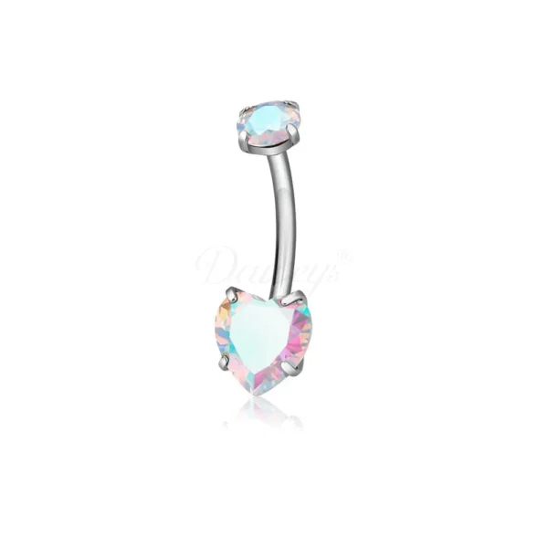 Daweys DS5042 Heart-Shaped Navel Ring Colorful Gemstones Belly Barbell Piercing - Imagem 4