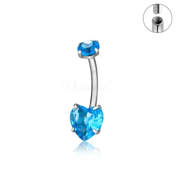 Daweys DS5042 Heart-Shaped Navel Ring Colorful Gemstones Belly Barbell Piercing - Imagem 6
