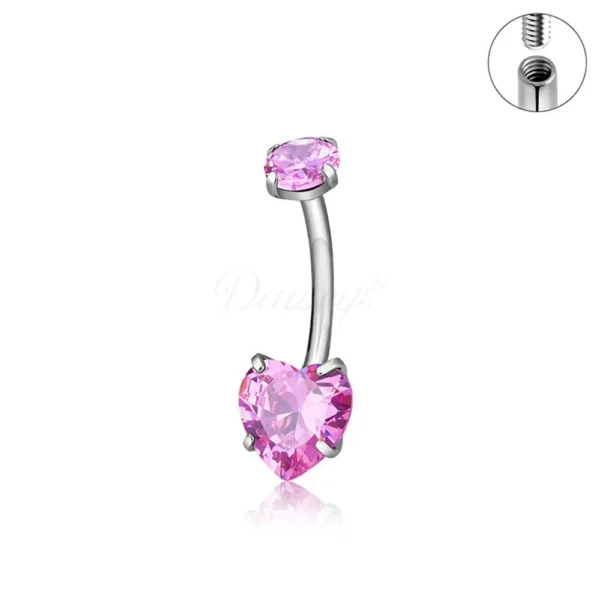 Daweys DS5042 Heart-Shaped Navel Ring Colorful Gemstones Belly Barbell Piercing - Imagem 7