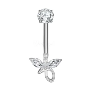 DS5051 ASTM F136 titanium silver butterly internally threaded 5A Zircon belly ring