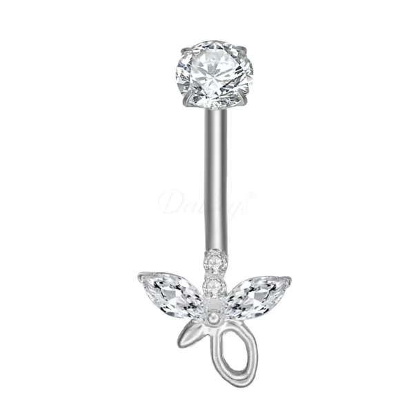 DS5051 ASTM F136 titanium silver butterly internally threaded 5A Zircon belly ring