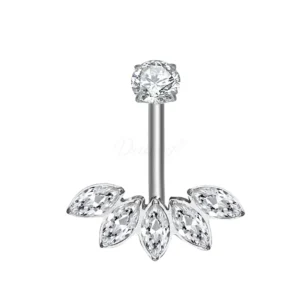 DS5052 titanium silver Lotus Fan internally threaded belly ring