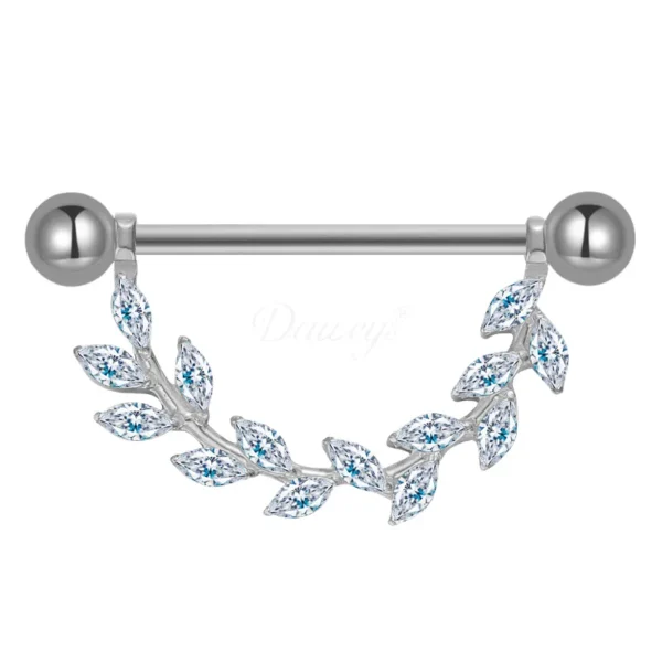 Daweys DSNR015 Leaf Shape Titanium Alloy Nipple Ring Elegant Design Piercing Jewelry Bars - Image 2