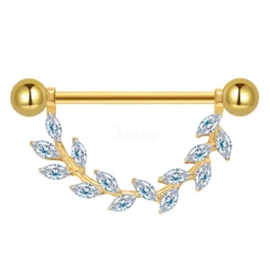 Daweys DSNR015 Leaf Shape Titanium Alloy Nipple Ring Elegant Design Piercing Jewelry Bars