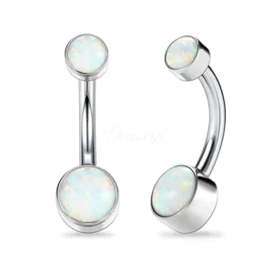 ASTM F136 Titanium Belly Ring with Synthetic Opal – Hypoallergenic Internally Threaded Navel Stud