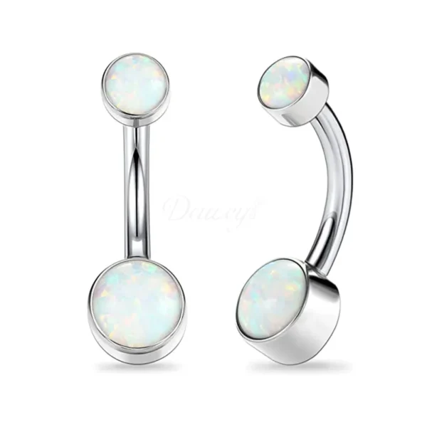 ASTM F136 Titanium Belly Ring with Synthetic Opal – Hypoallergenic Internally Threaded Navel Stud