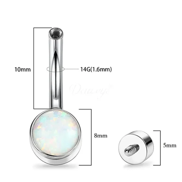 Daweys DS5029 Opal ASTM F136 Titanium Stylish Trendy Navel Stud Hypoallergenic Belly Piercing Barbell Ring - Immagine 2